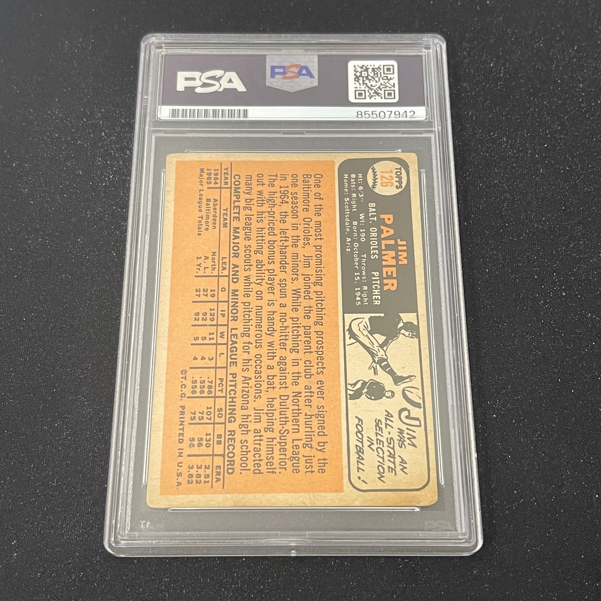 1966 Topps #126 Jim Palmer Signed Card Auto 10 PSA Slabbed Baltimore Orioles