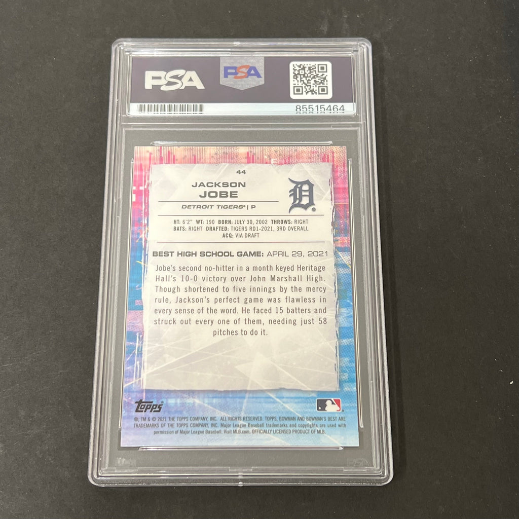 2022 Topps #44 Jackson Jobe Bowman Best Pink and Blue Refractor signed card PSA