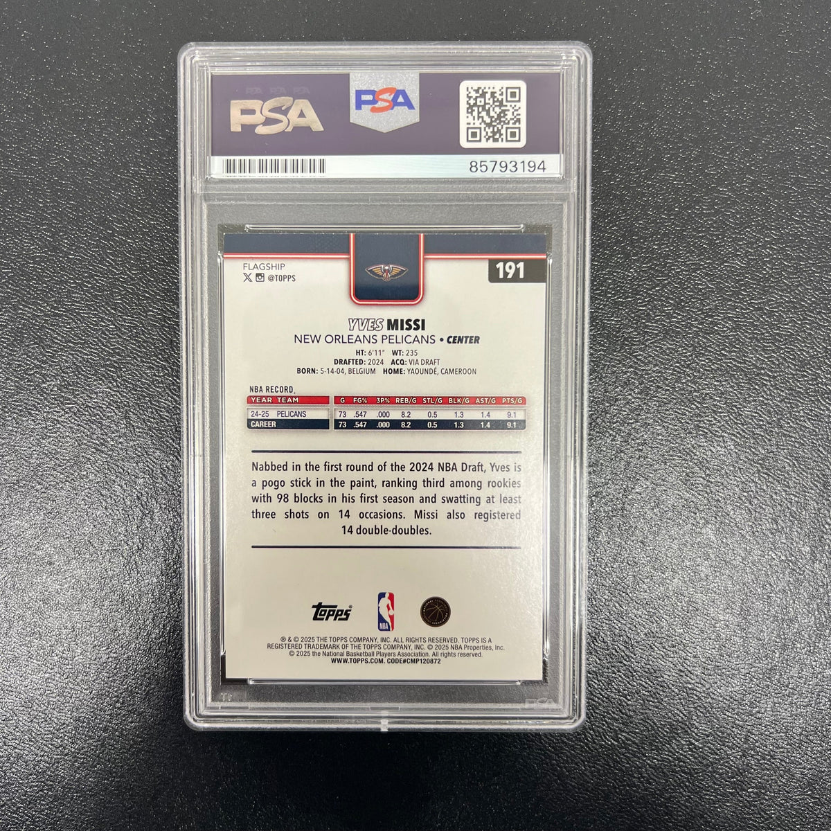 2025 Topps #191 Yves Missi Signed Card Auto PSA Slabbed New Orleans Pelicans