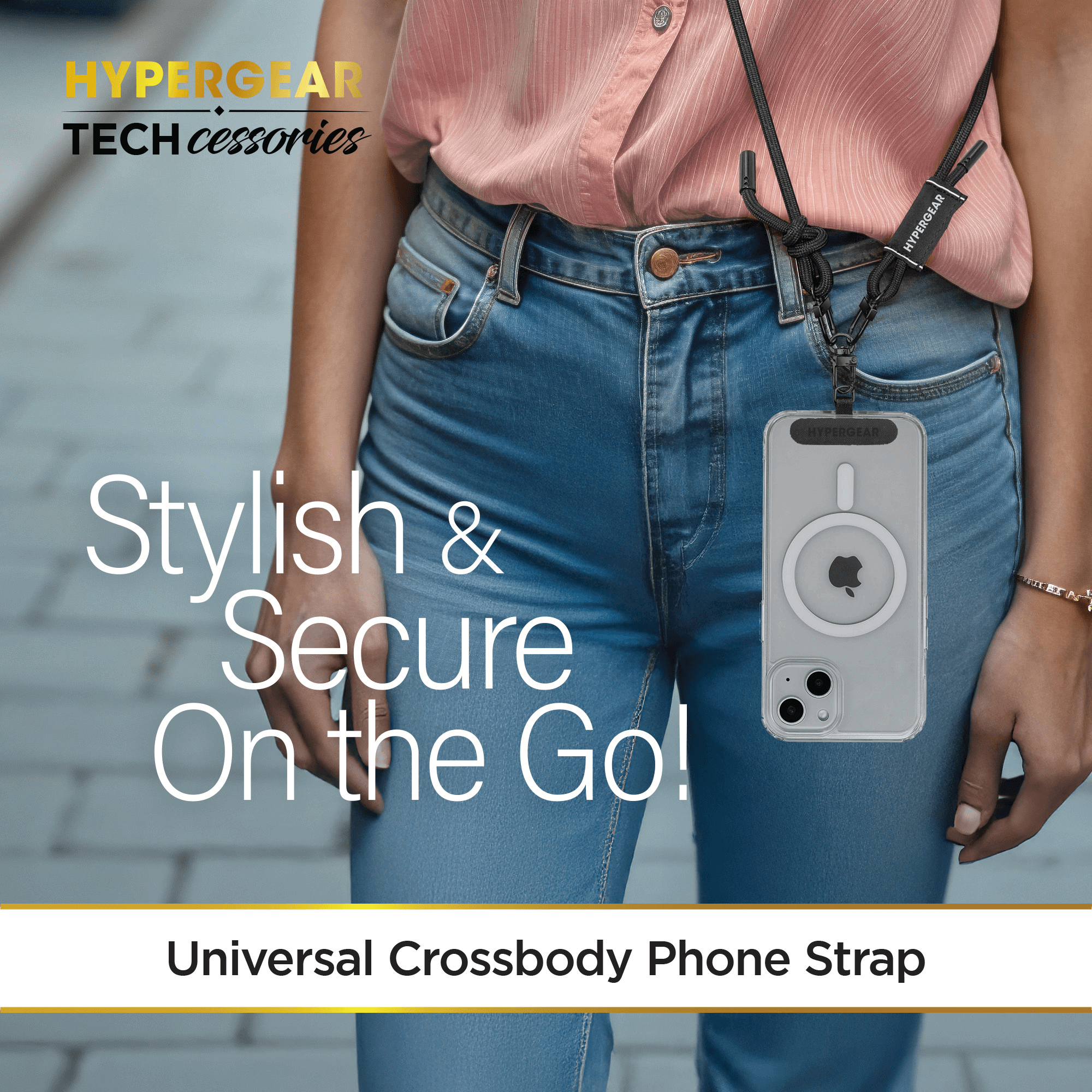 HyperGear TECHcessories Black Braided Rope Universal Crossbody Phone Strap