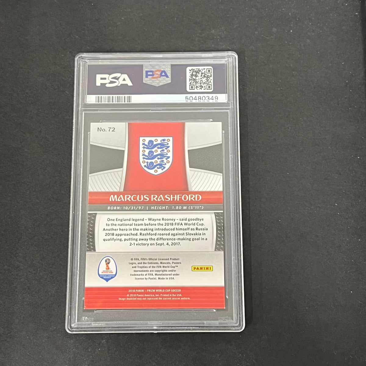 2018 Panini Prizm World Cup #72 Marcus Rashford Signed Card PSA 7 Autographed