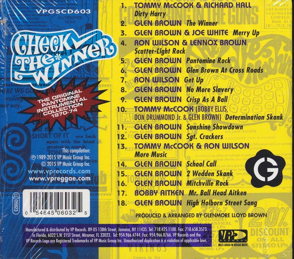 Glen Brown - Check The Winner: The Original Pantomine Instrumental Collection 1970-74 Music CD