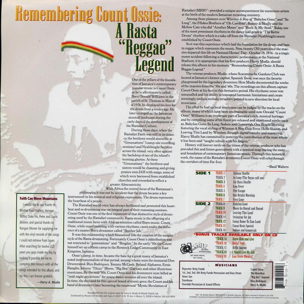 Count Ossie - Remembering Count Ossie: A Rasta Reggae Legend (1996 FIRST PRESS) (orig. press) (green vinyl) Vinyl Record