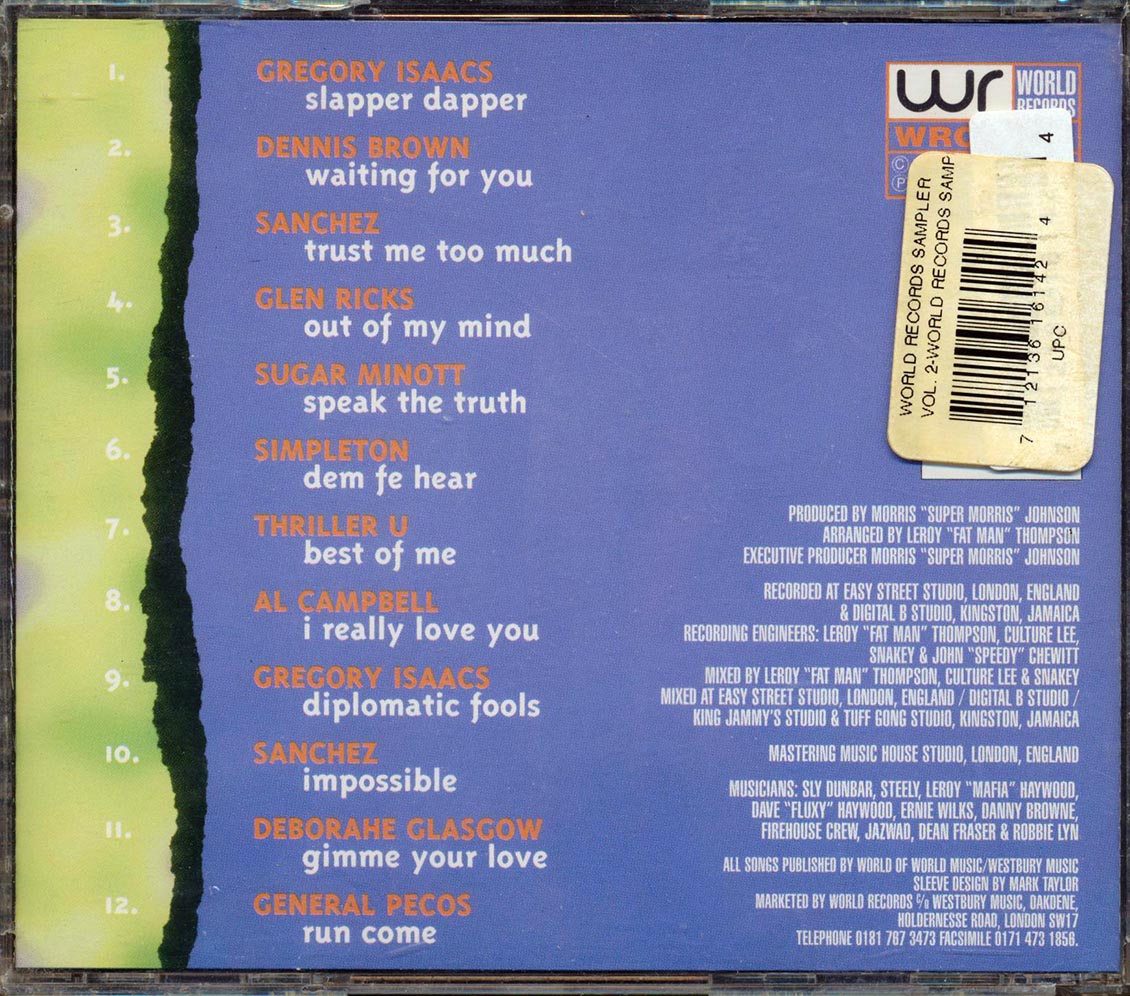 Gregory Isaacs, Dennis Brown, Sugar Minott, Etc. - World Records Sampler Volume 2 Music CD