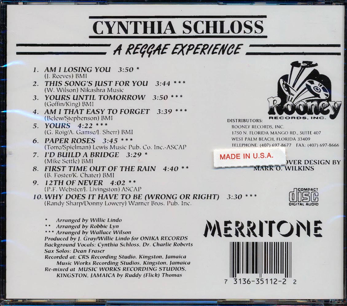 Cynthia Schloss - A Reggae Experience Music CD