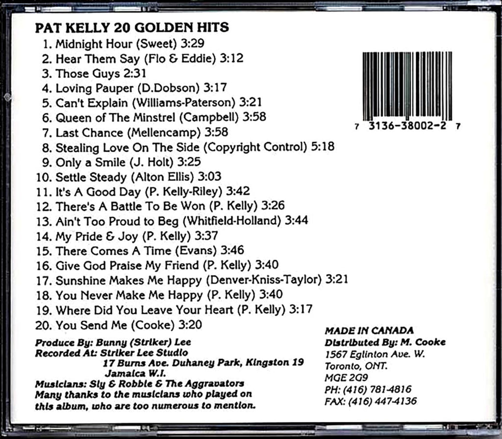 Pat Kelly - 20 Golden Hits (20 tracks) Music CD