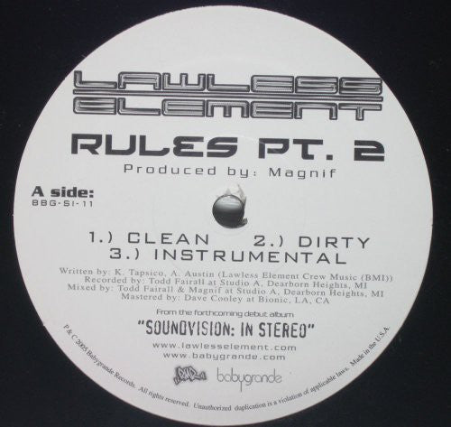 Lawless Element - Rules 2 / Love - Vinyl Record