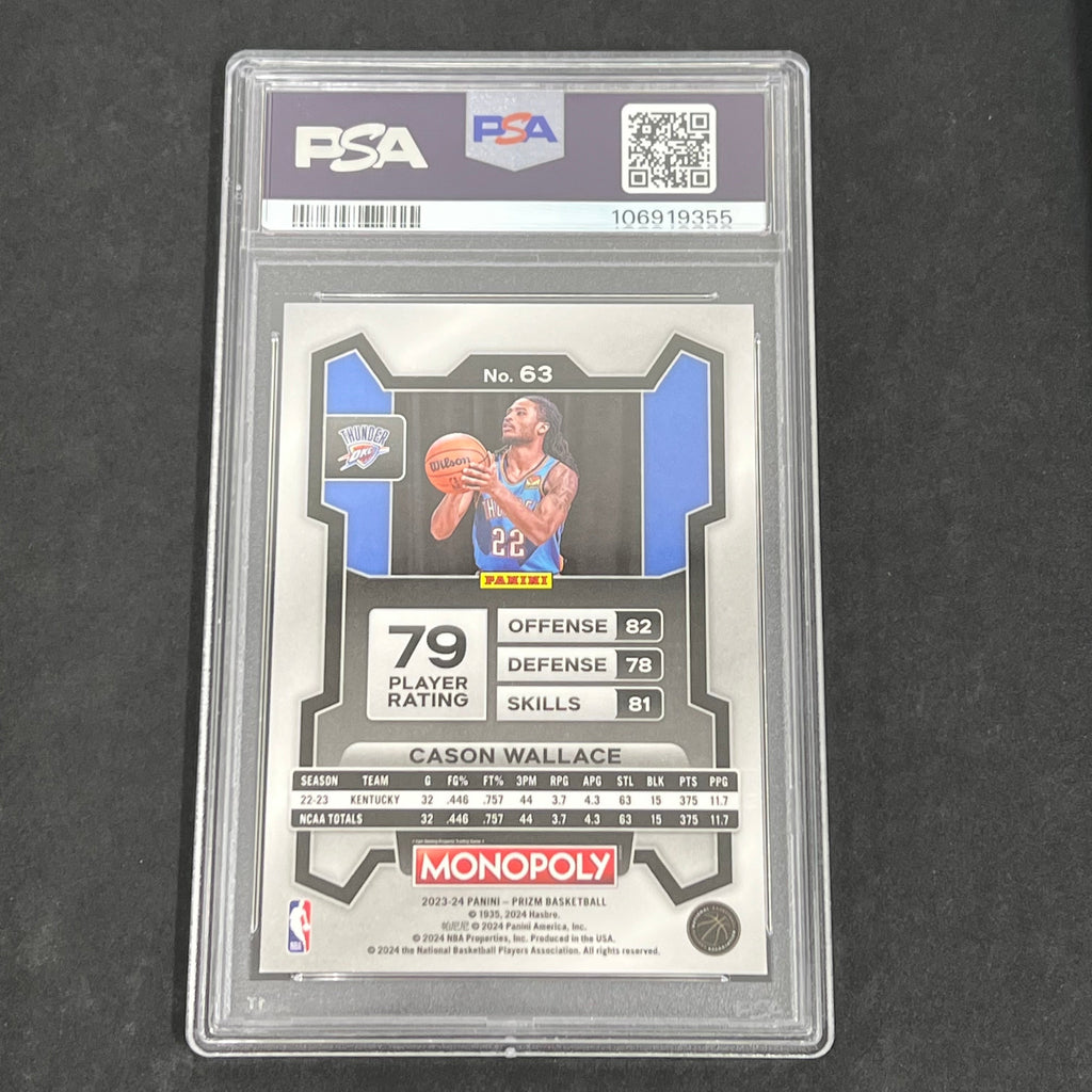 2023 Panini Prizm Monopoly #63 Cason Wallace signed card PSA 9 Auto A Thunder