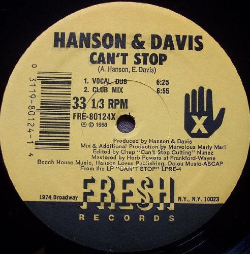 Hanson & Davis - Can't Stop (hungry For Your Love) - Vinyl Record