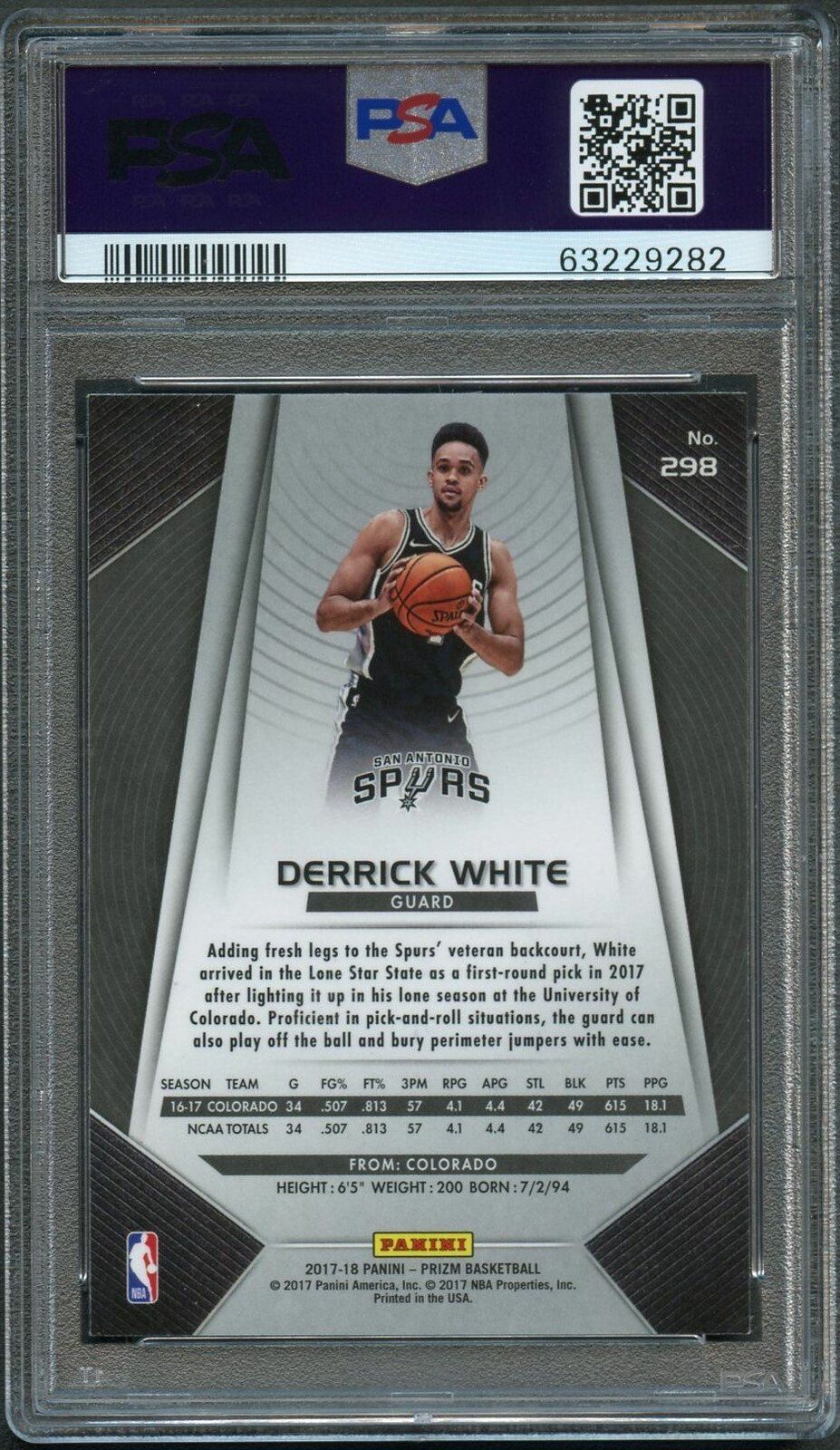 2017-18 Panini Prizm #298 Derrick White Signed Card AUTO PSA/DNA Slabbed Spurs R