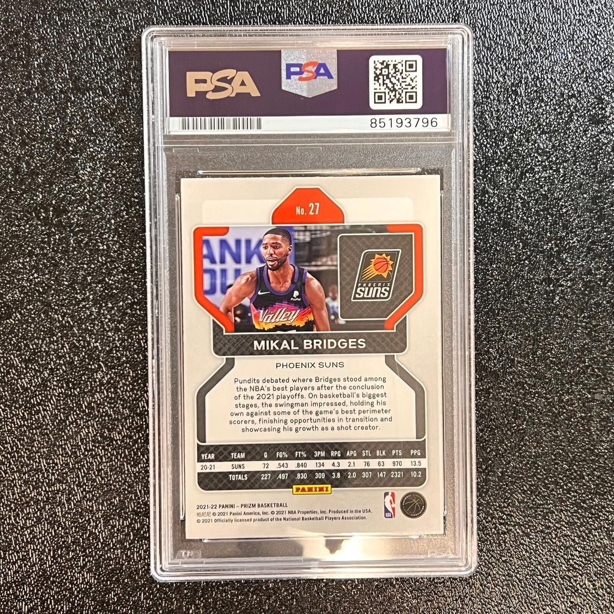 2021-22 Panini Prizm #27 Mikal Bridges Signed Card AUTO 10 PSA Slabbed Suns