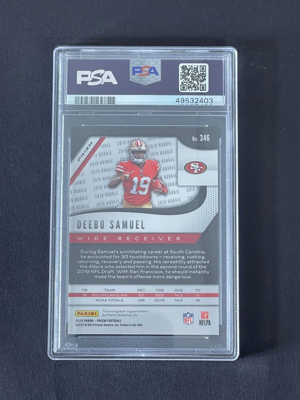 Deebo Samuel 2019 Panini Prizm #346 Rookie Signed Card PSA 10 Autographed