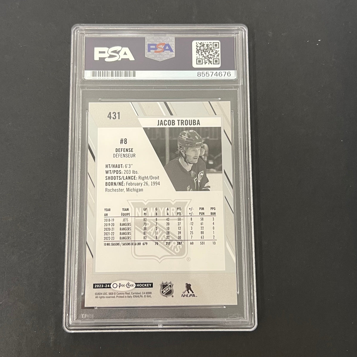 2023-24 O-Pee-Chee #431 Jacob Trouba signed card PSA Auto 10