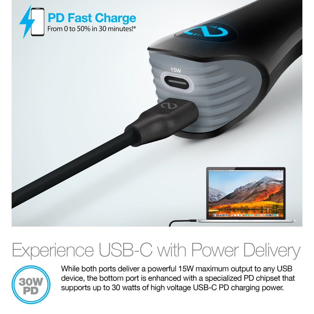 Naztech Turbo 30W USB-C PD + USB-C Car Charger Black (14390-HYP)
