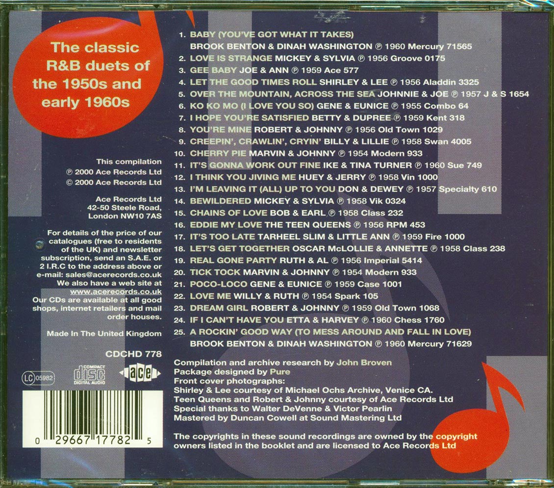 Various - Great R & B Duets (25 tracks) Music CD
