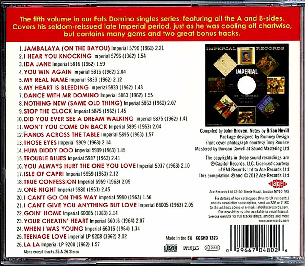 Fats Domino - The Imperial Singles Volume 5: 1962-1964 (26 tracks) Music CD