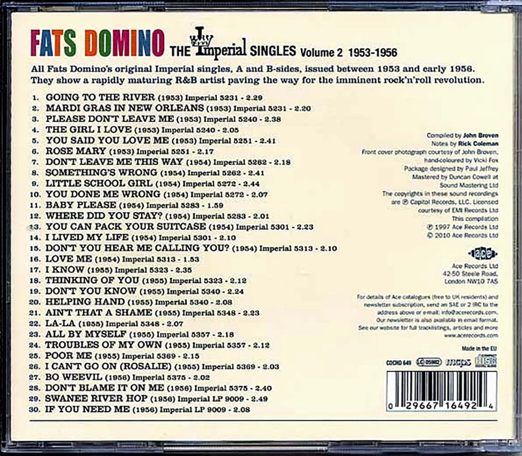 Fats Domino - The Imperial Singles Volume 2: 1953-1956 (30 tracks) Music CD