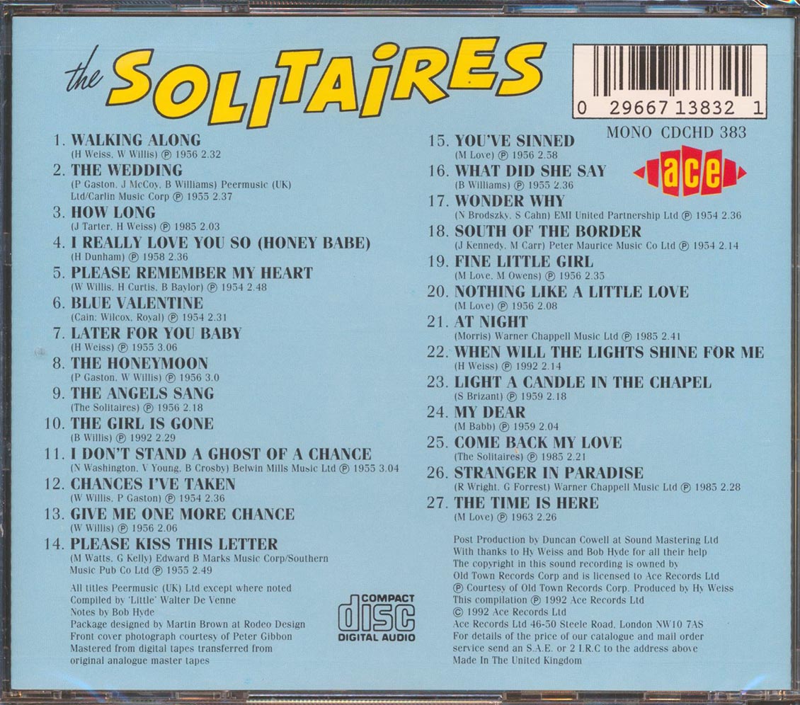 The Solitaires - Walking Along With The Solitaires (27 tracks) Music CD
