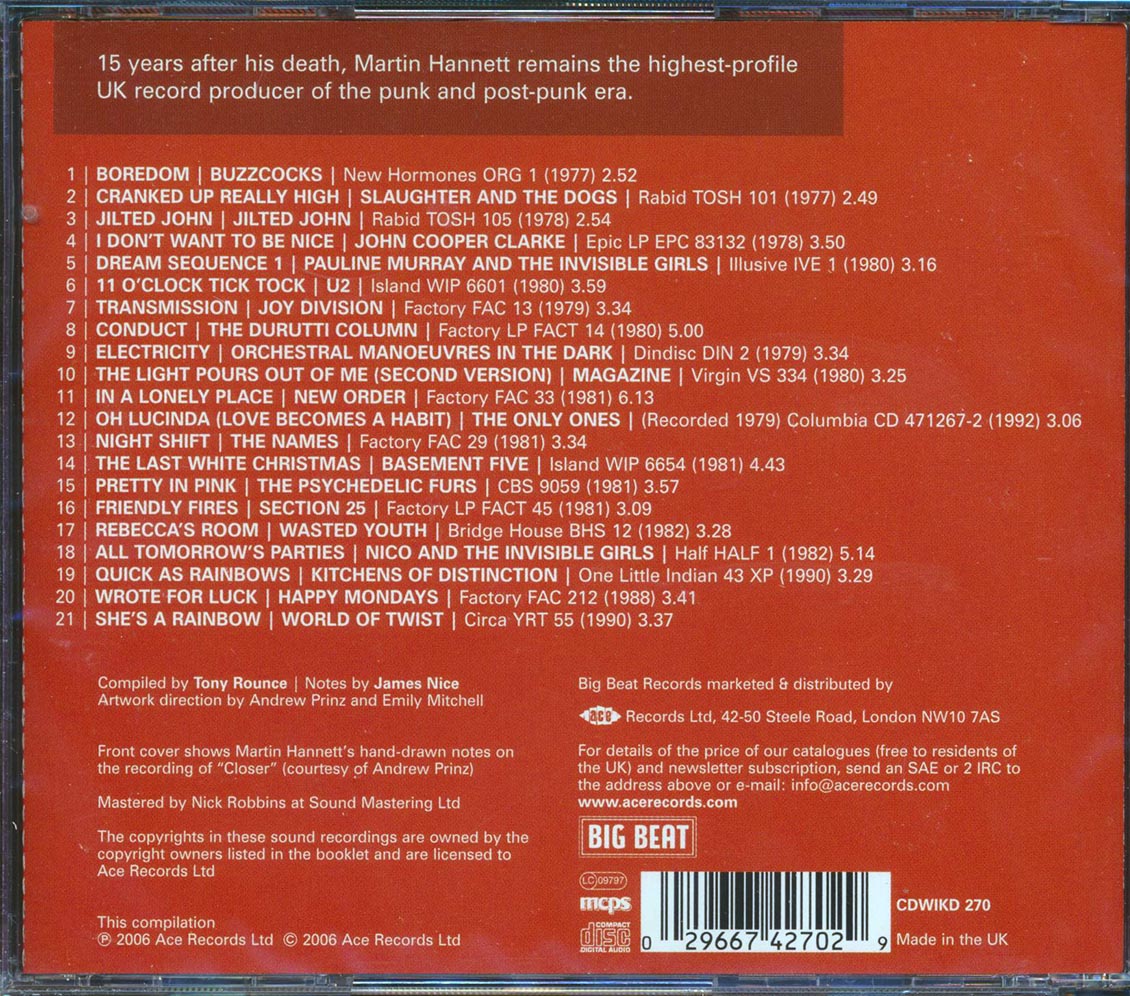 Various - Zero: A Martin Hannet Story 1977-1981 (21 tracks) Music CD