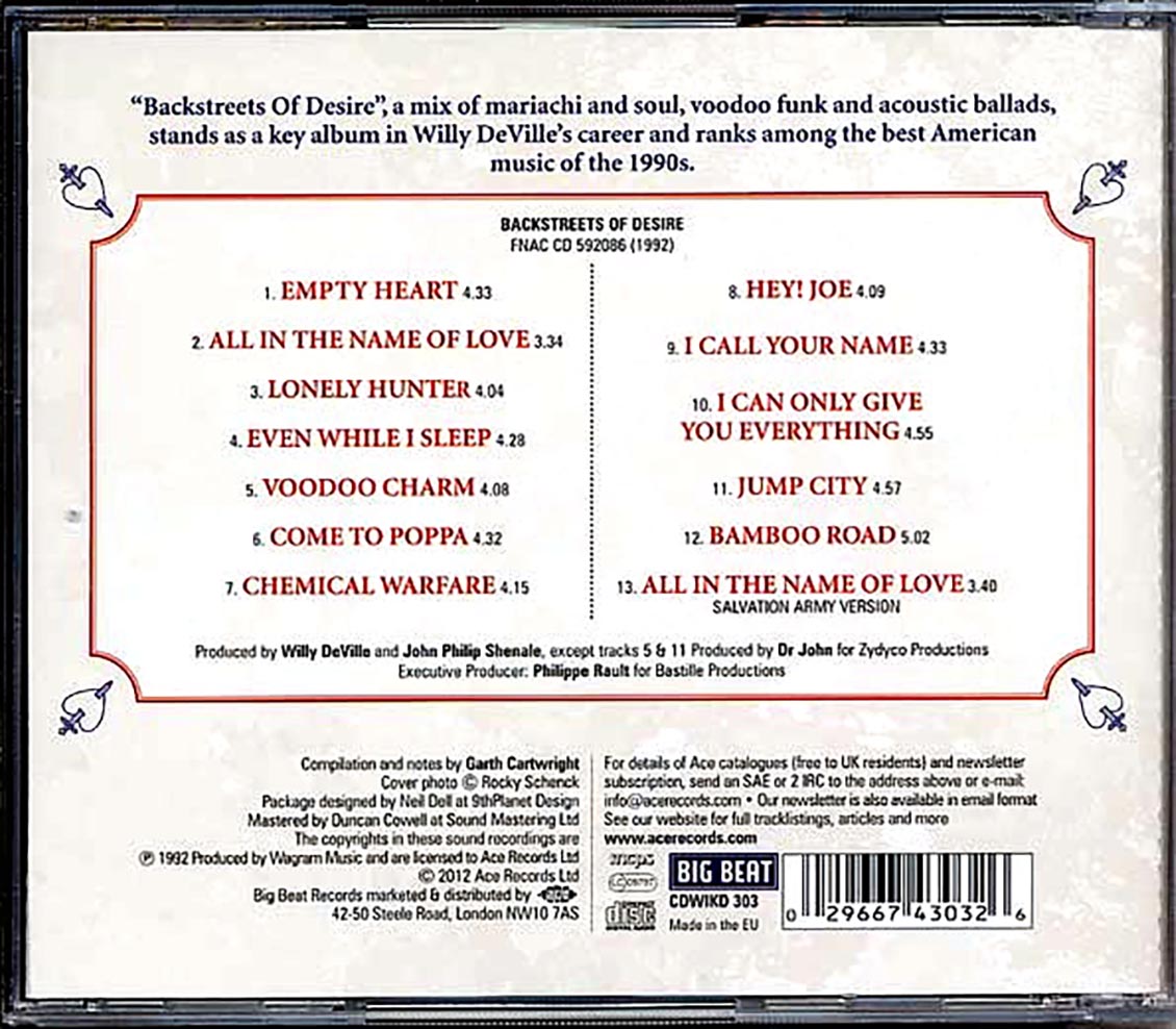 Willy DeVille - Backstreet Of Desire Music CD