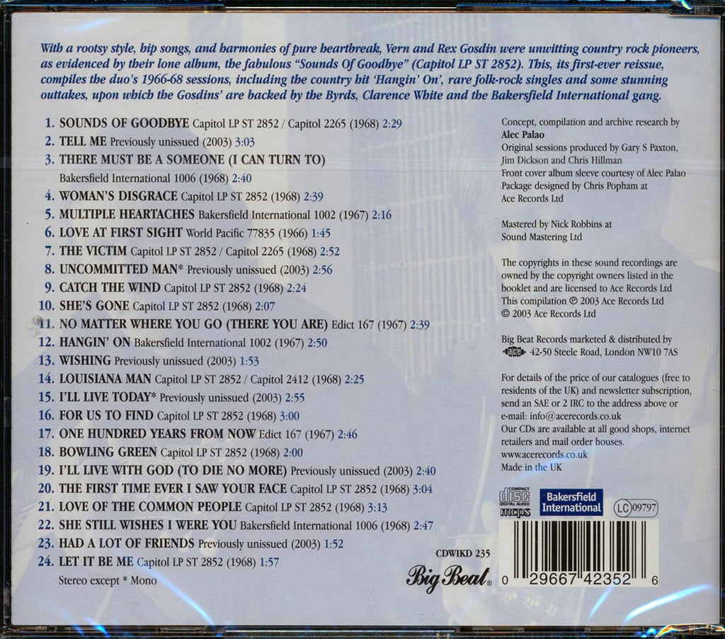 The Gosdin Brothers - Sounds Of Goodbye (24 tracks) Music CD