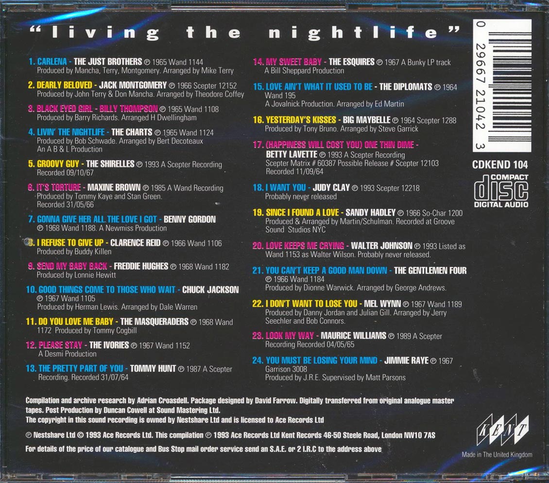 Various - Living The Nightlife: Rare Sixties Soul (24 tracks) Music CD