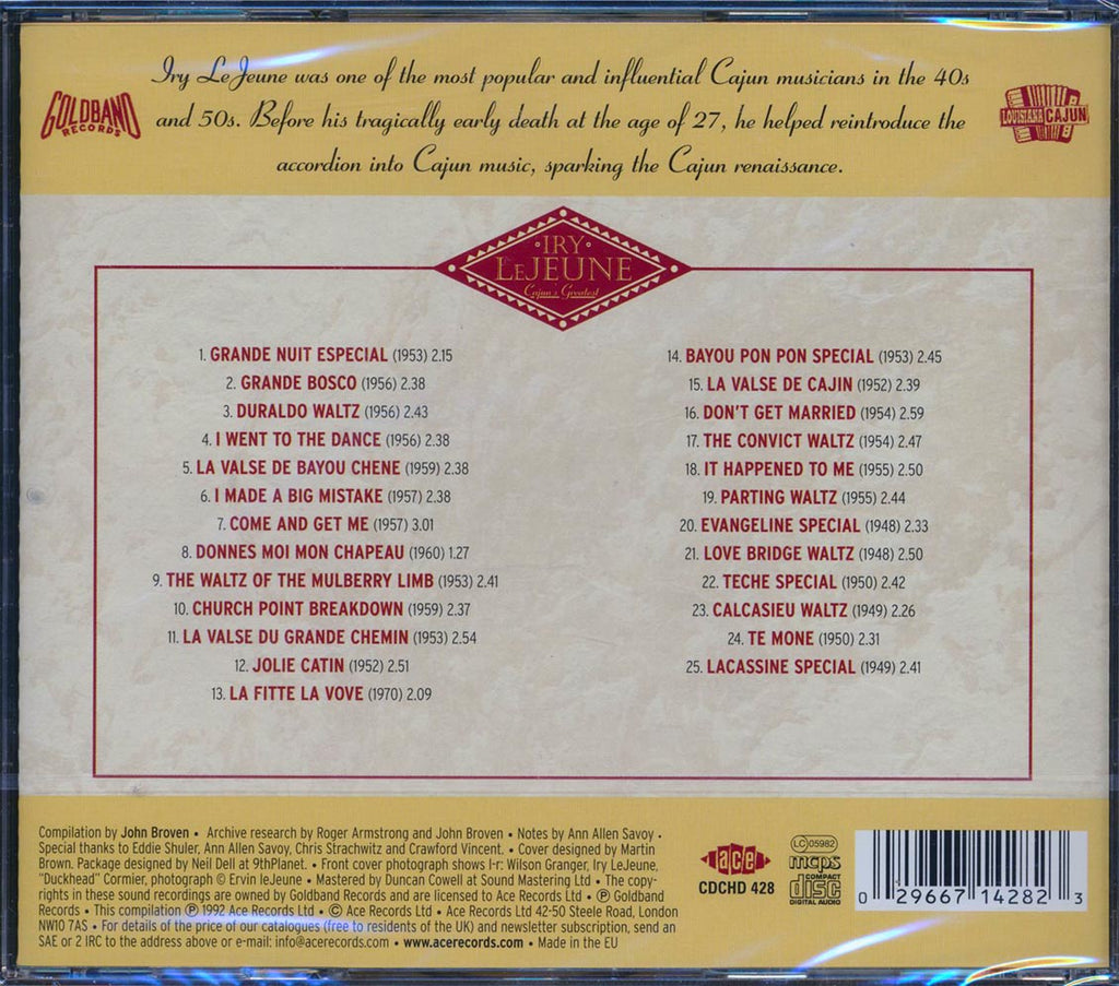 Iry LeJeune - Cajun's Greatest: The Definitive Collection (25 tracks) Music CD