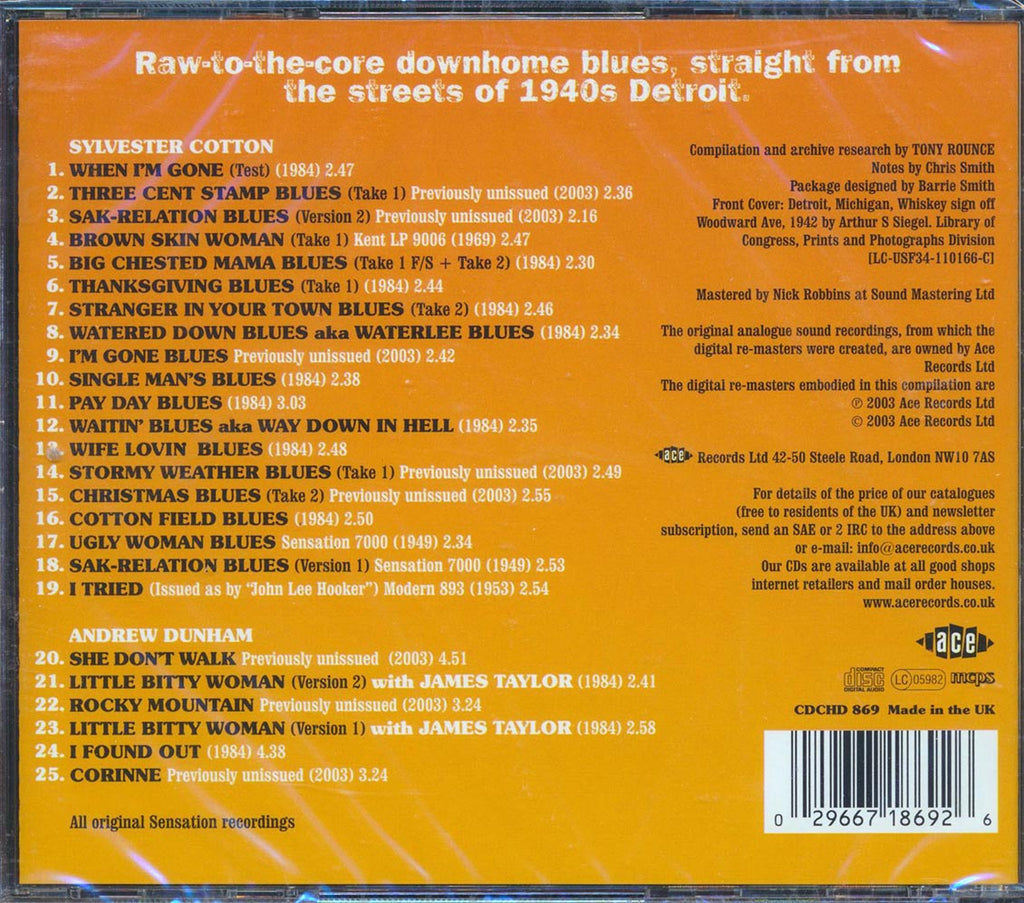Sylvester Cotton, Andrew Dunham - Blues Sensation: Detroit Downhome Recordings 1948-1949 (25 tracks) Music CD