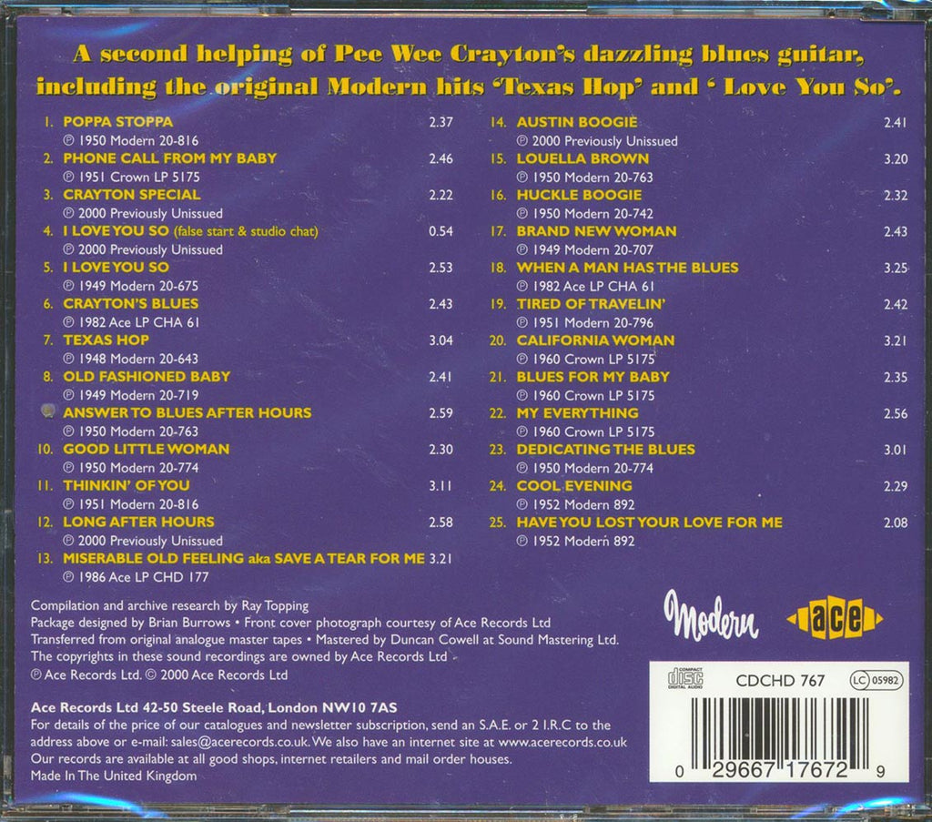 Pee Wee Crayton - Blues Guitar Magic: The Modern Legacy Volume 2 (25 tracks) Music CD