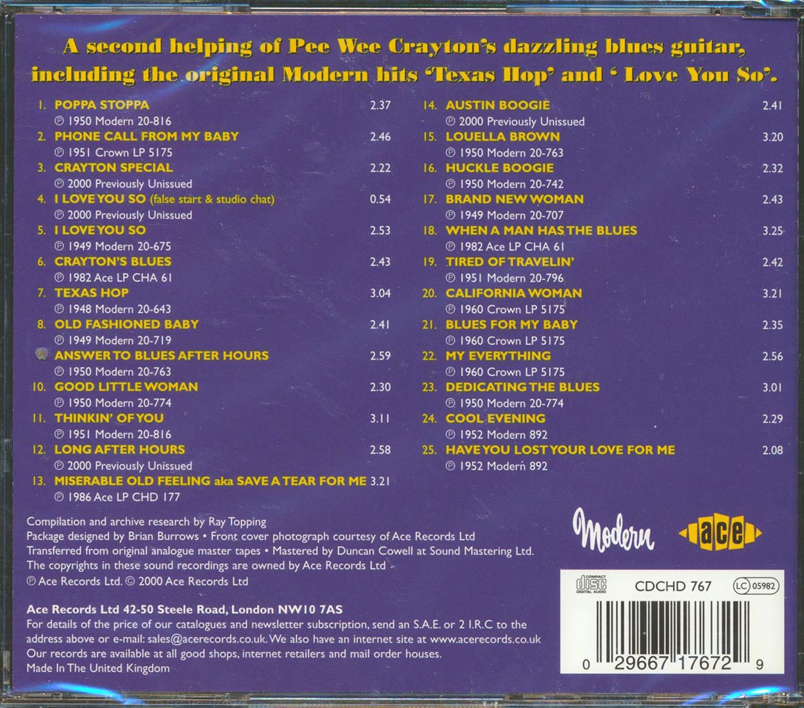 Pee Wee Crayton - Blues Guitar Magic: The Modern Legacy Volume 2 (25 tracks) Music CD