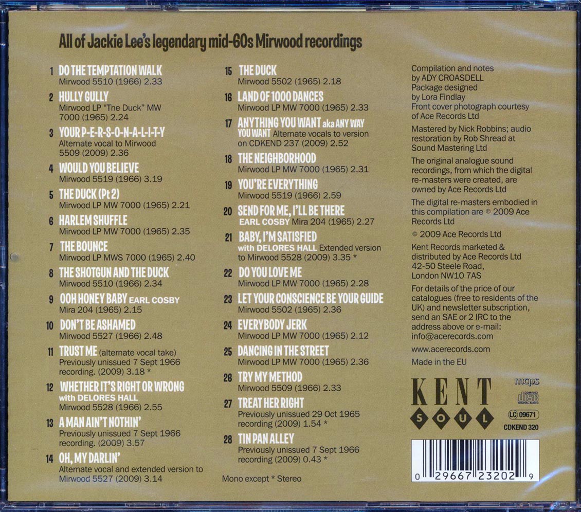 Jackie Lee - The Mirwood Masters (28 tracks) Music CD