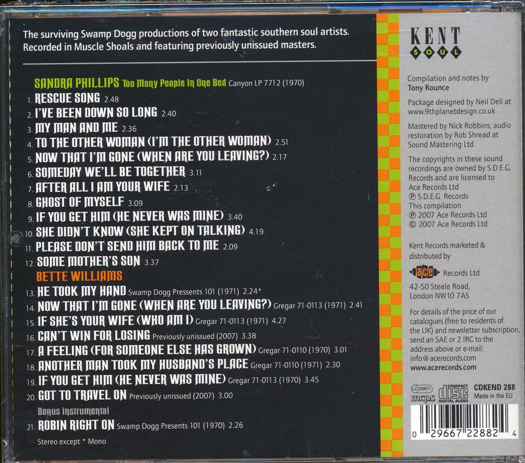 Sandra Phillips, Bette Williams - Swamp Dogg's Southern Soul Girls (21 tracks) Music CD