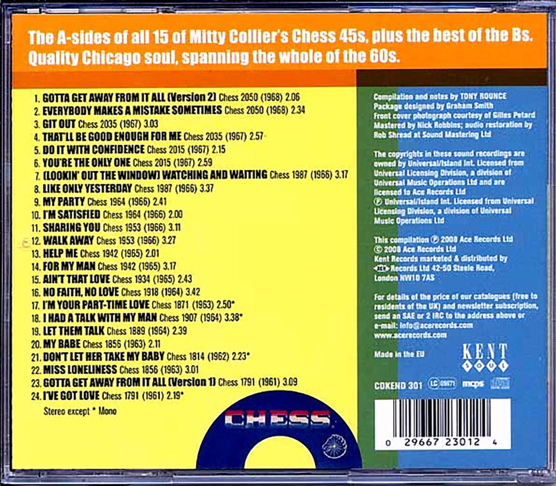 Mitty Colliers - Shades Of Mitty Collier: The Chess Singles 1961-1968 (24 tracks) Music CD
