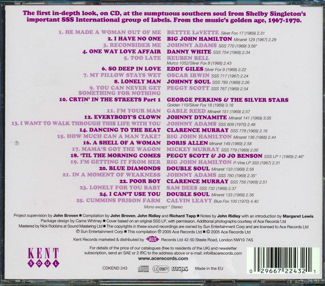 Various - Southern Soul Showcase: Cryin In The Streets (25 tracks) Music CD