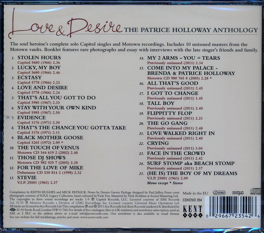 Patrice Holloway - Love & Desire: The Patrice Holloway Anthology (25 tracks) Music CD