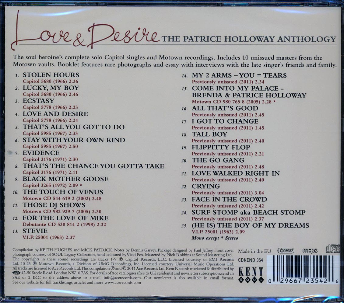 Patrice Holloway - Love & Desire: The Patrice Holloway Anthology (25 tracks) Music CD