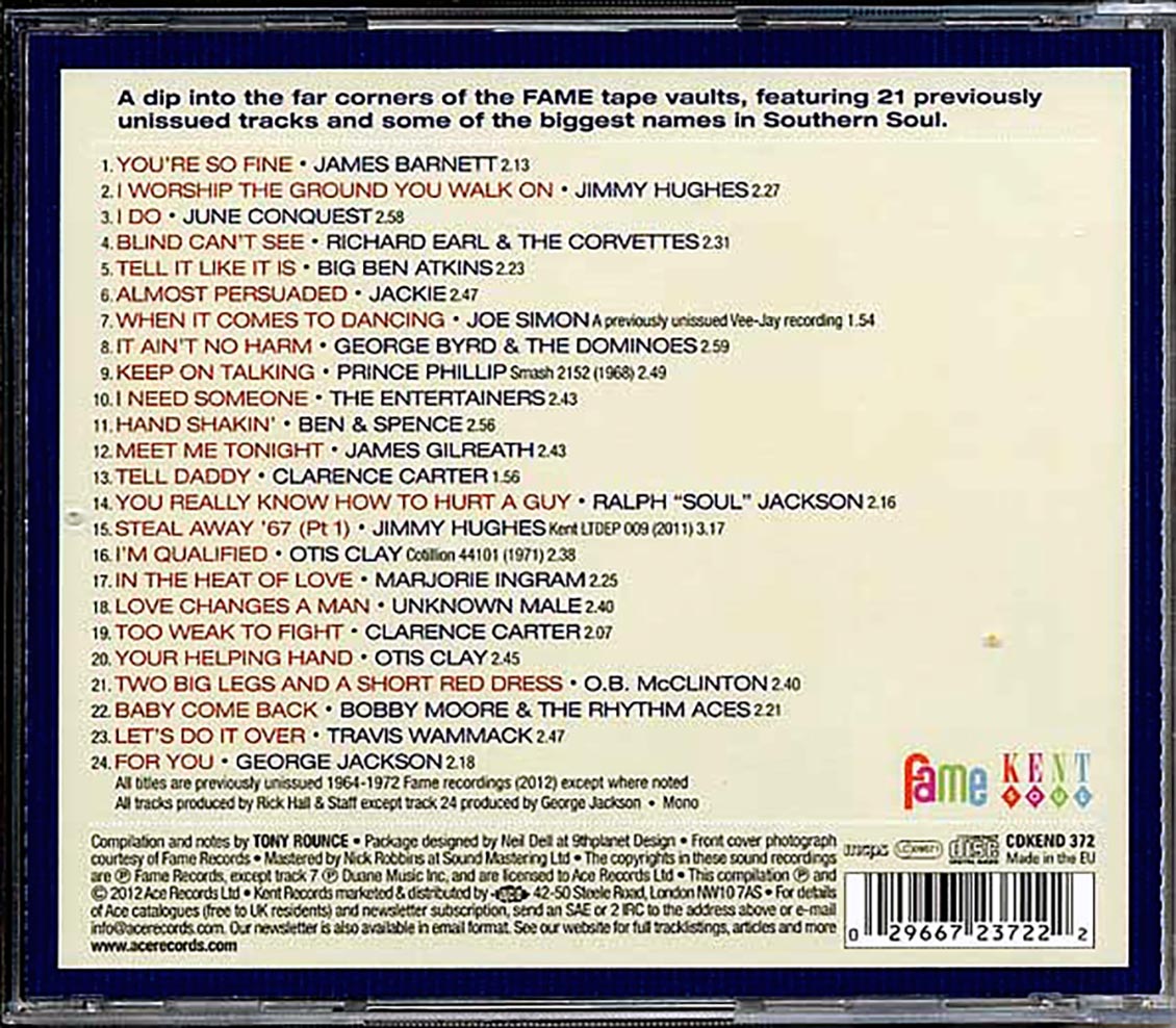 Various - Hall Of Fame: Rare And Unissued Gems From The Fame Vaults (24 tracks) Music CD