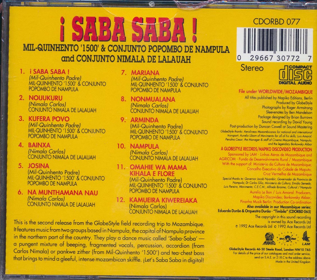 Various - Saba Saba: Mil Quinhento 1500, Conjunto Popombo De Nampula And Conjunto Nimala De Lalauah Music CD