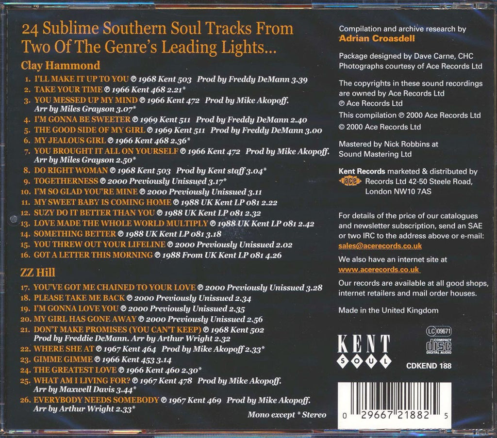 Clay Hammond, ZZ Hill - Southern Soul Brothers (26 tracks) Music CD
