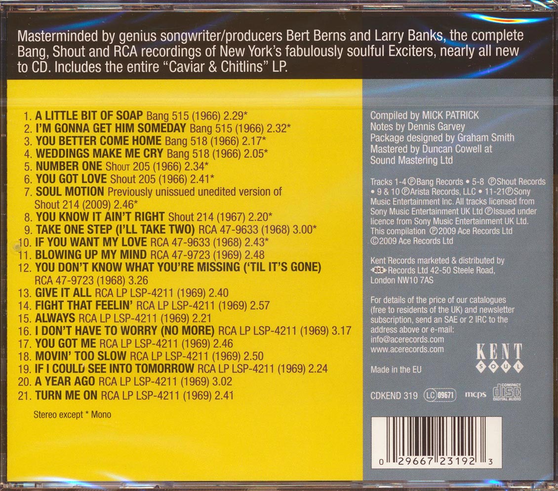 The Exciters - Soul Motion: The Complete Bang, Shout And RCA Recordings 1966-1969 (21 tracks) Music CD