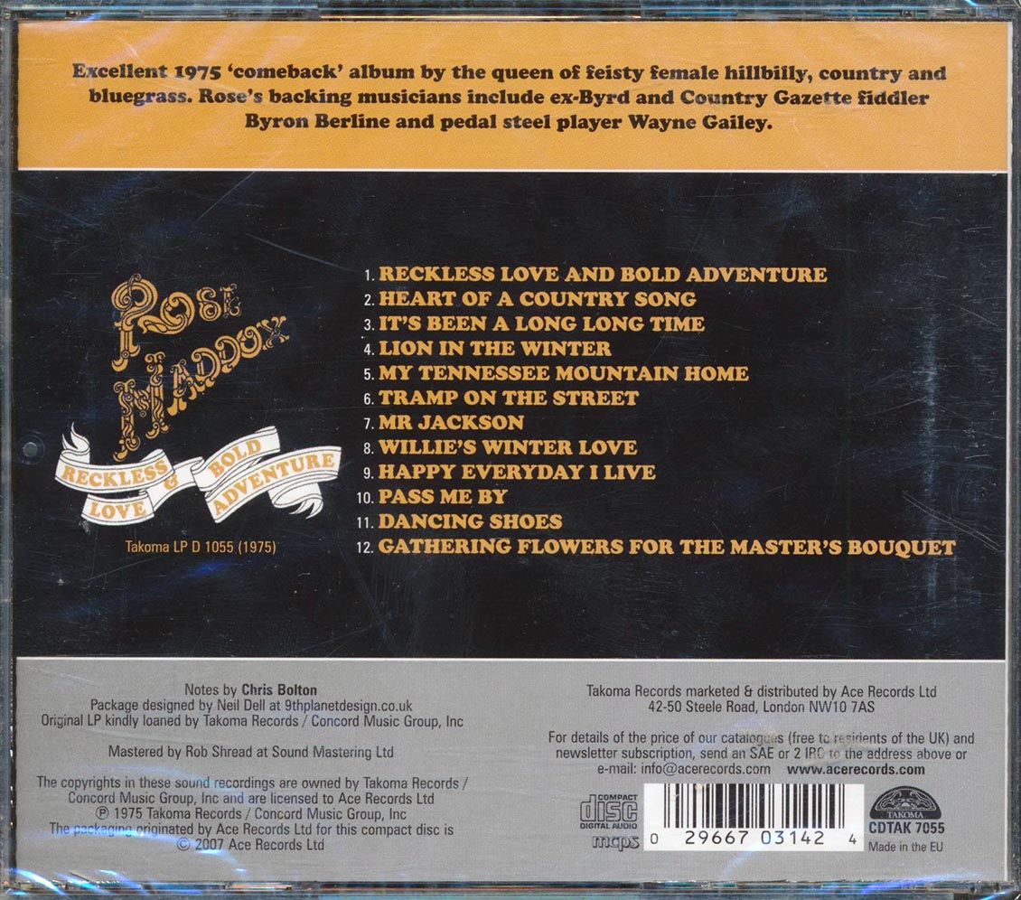 Rose Maddox - Reckless Love & Bold Adventure Music CD