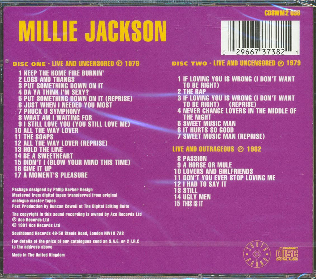Millie Jackson - Live & Uncensored (32 tracks) (2xCD) Music CD