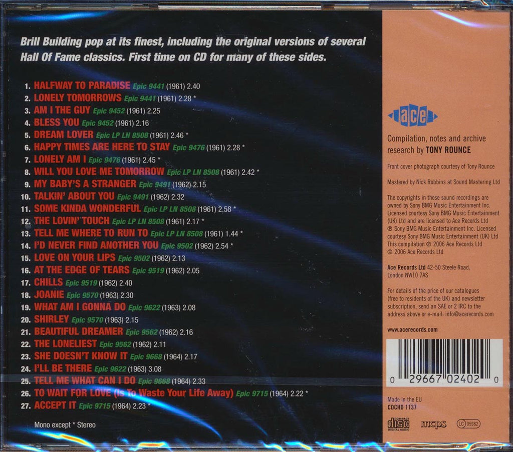 Tony Orlando - Halfway To Paradise: The Complete Epic Masters 1961-1964 (27 tracks) Music CD