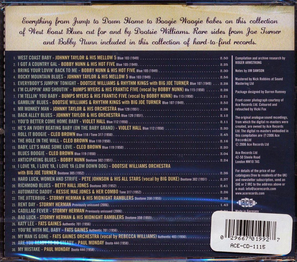 Various - Blues For Dootsie: The Blue & Dootone Sides (30 tracks) Music CD