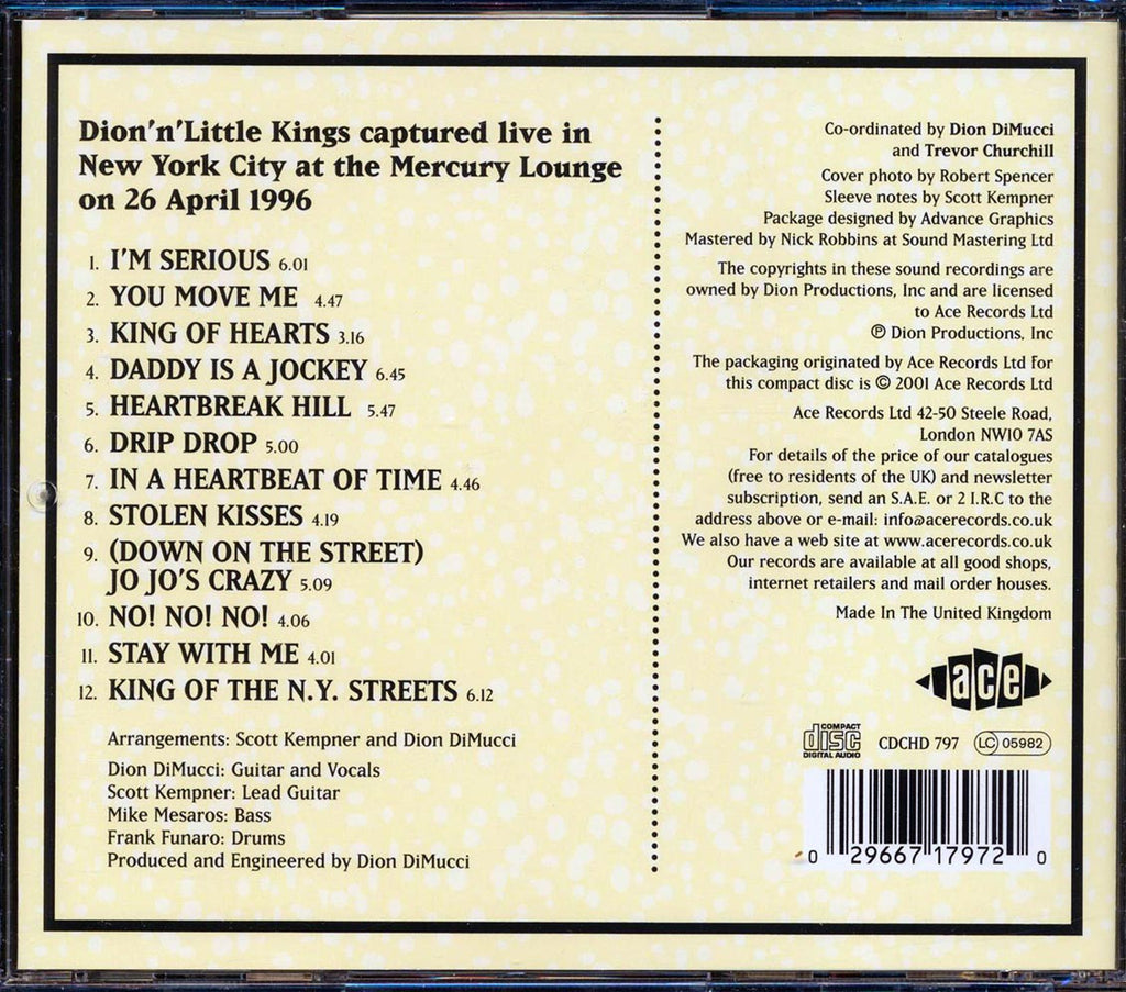 Dion N Little Kings - Live In New York Music CD