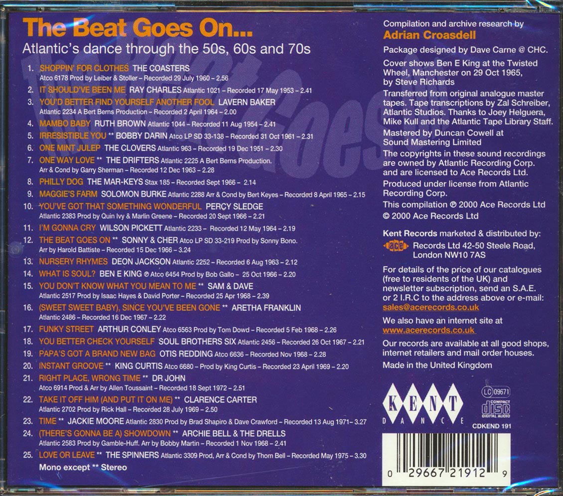 Various - The Beat Goes On: Atlantic's Dance Through The 50s, 60s And 70s (25 tracks) Music CD