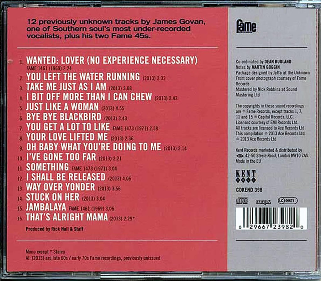 James Govan - Wanted: The Fame Recordings Music CD