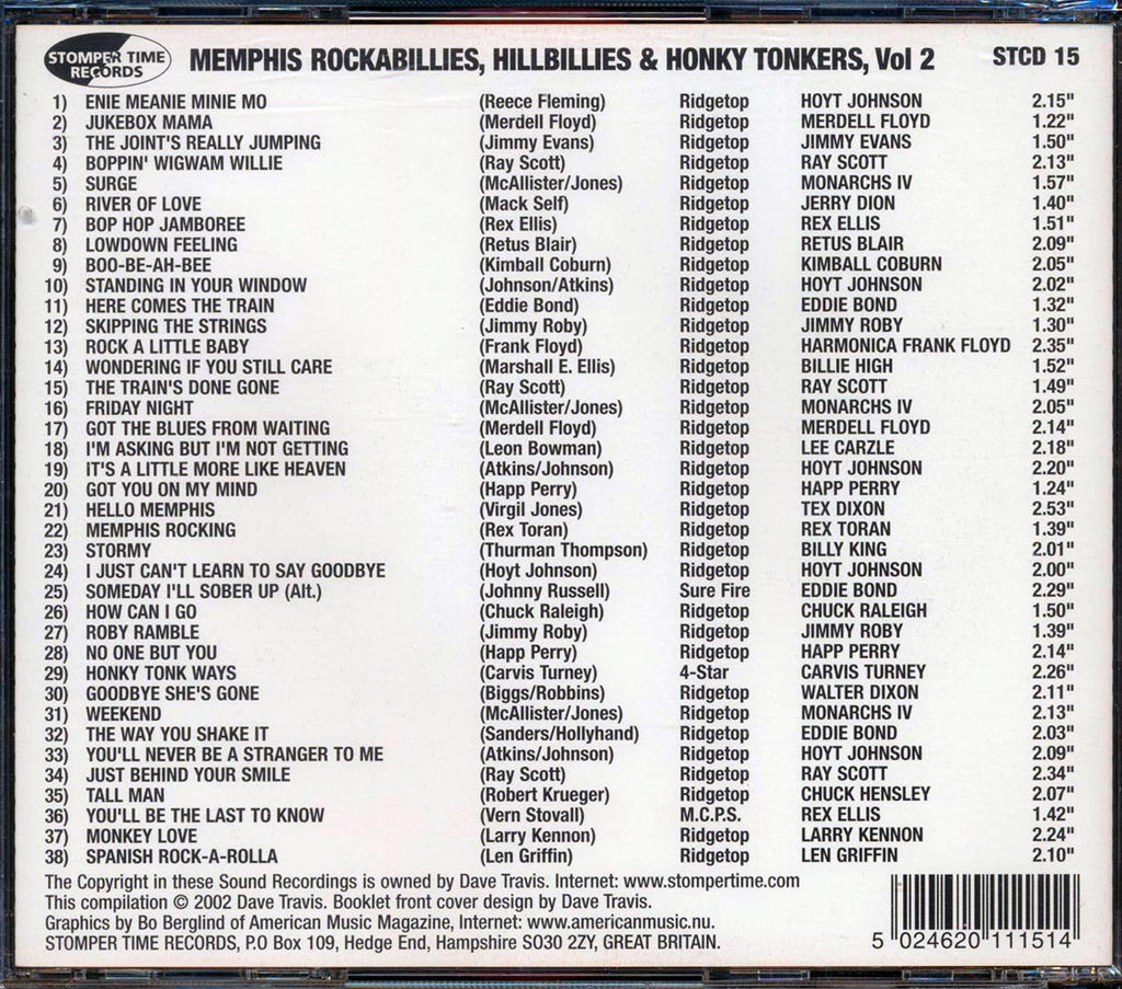 Various - Memphis Rockabillies, Hillbillies & Honky Tonkers, Volume 2: The Erwin Zone Records Story Music CD