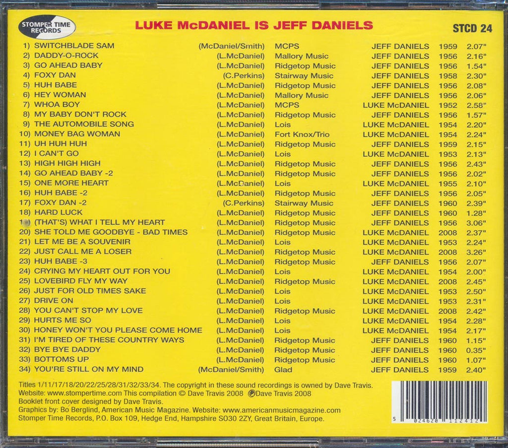 Jeff Daniels - Luke McDaniel Is Jeff Daniels: Mississippi Honky-Tonk Rockabilly Man Music CD