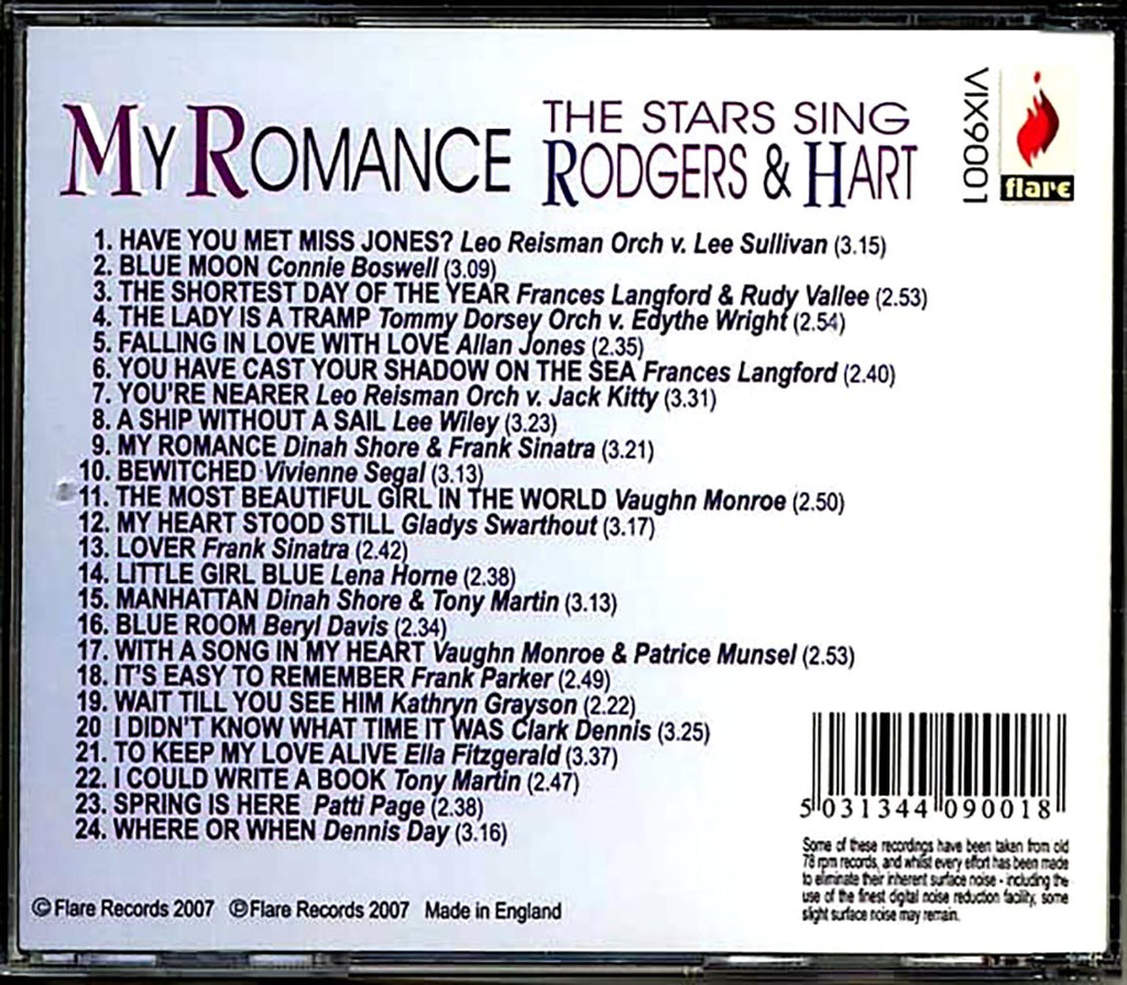 Tommy Dorsey, Frank Sinatra, Dinah Shore, Patti Page, Etc. - My Romance: The Stars Sing Rodgers & Hart Music CD